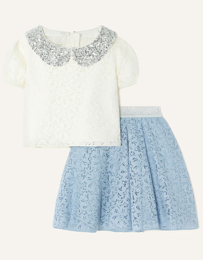 Skirt and Top Lace Set with Detachable Collar, Multi (MULTI), large