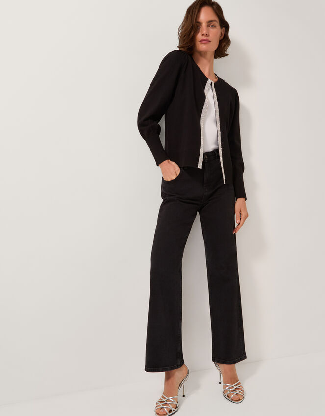 Eden Diamanté Trim Cardigan, Black (BLACK), large