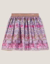 Magical Unicorn Print Satin Skirt, Purple (PURPLE), large