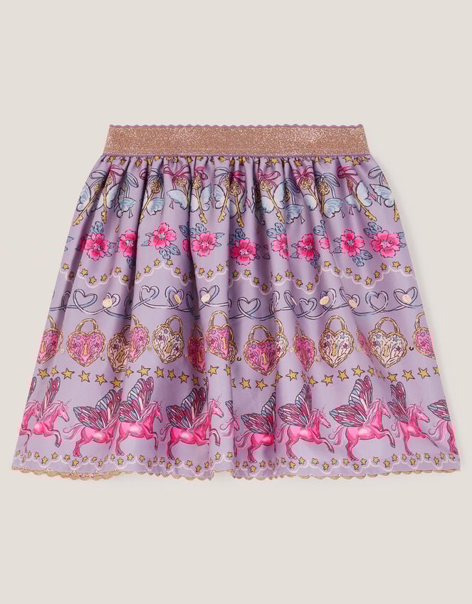Magical Unicorn Print Satin Skirt, Purple (PURPLE), large