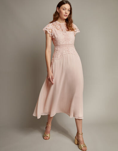 Monica Lace Midi Dress, Pink (SOFT PINK), large
