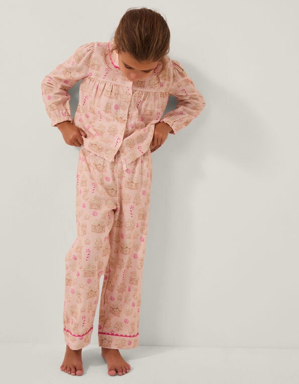 Gingerbread Print Long Christmas Pyjamas Set, Pink (PINK), large