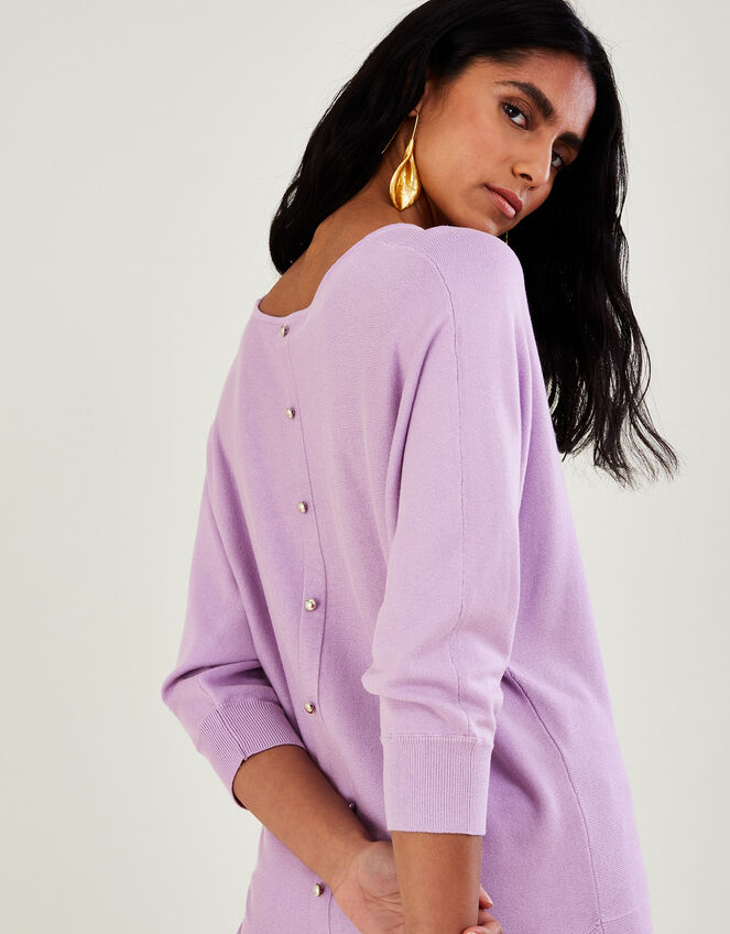 Button Back Scoop Neck Jumper, Purple (LILAC), large
