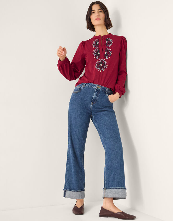 Esme Embroidered Jersey Blouse Red