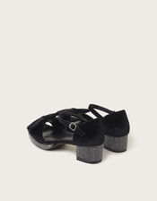 Velvet Bow Stud Platform Heels, Black (BLACK), large