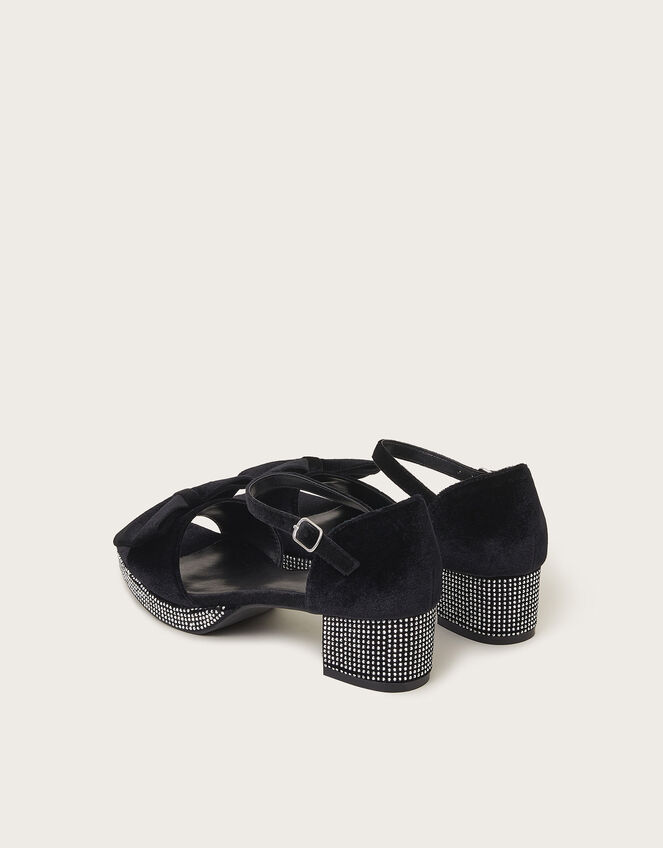 Velvet Bow Stud Platform Heels, Black (BLACK), large