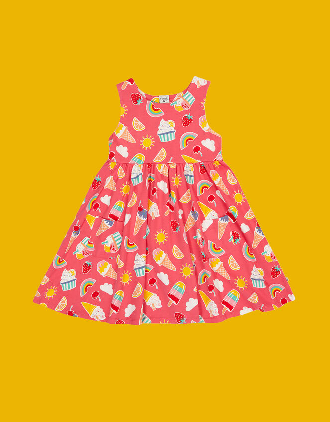 Frugi Sky Printed Skater Dress, Pink (PINK), large