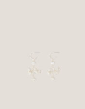 Diamanté Flower Hoop Drop Earrings, , large