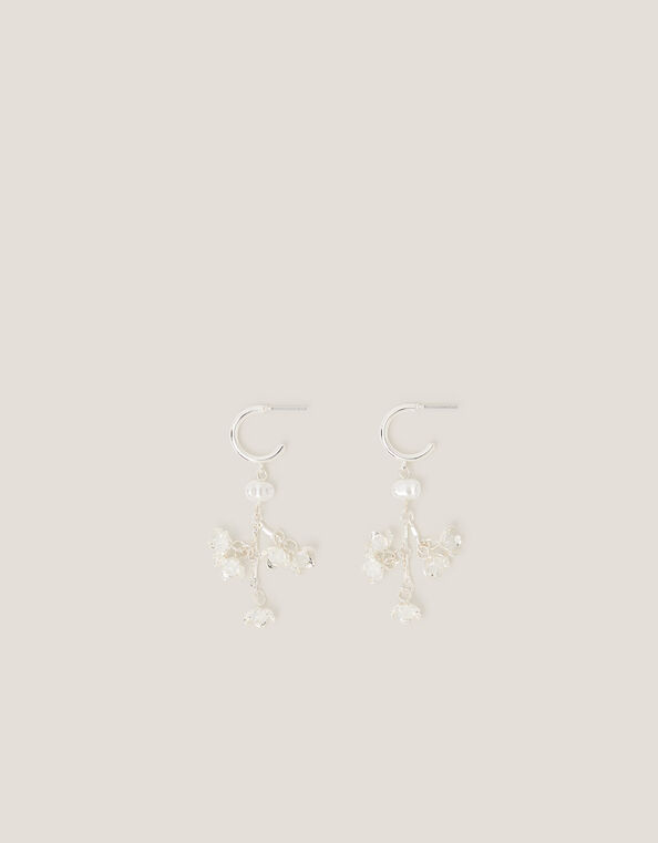 Diamanté Flower Hoop Drop Earrings, , large