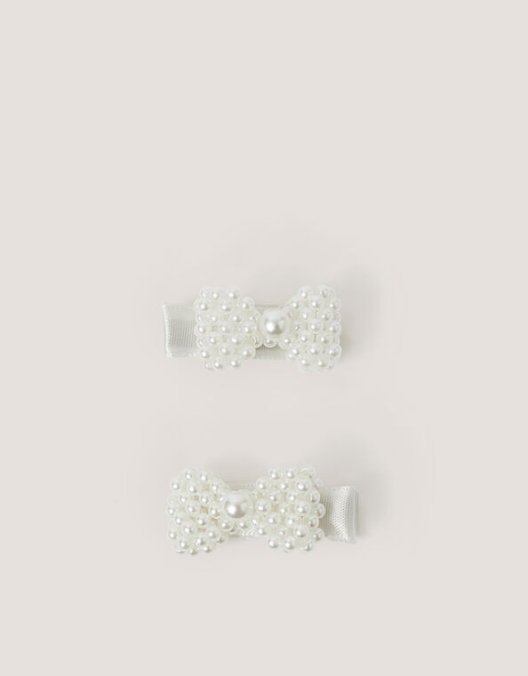2-Pack Mini Pearl Bow Hair Clips, , large