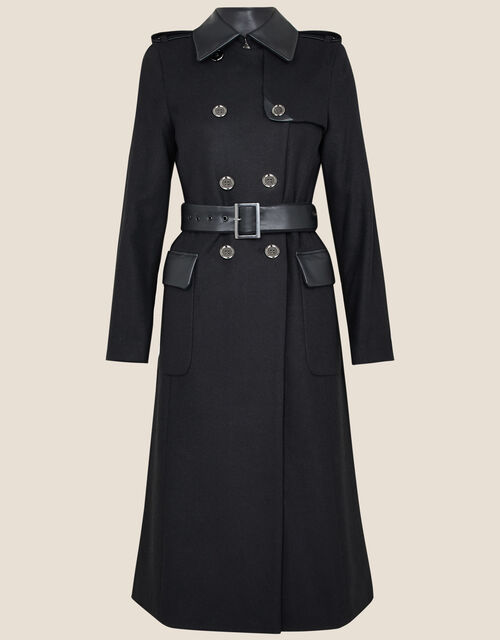 Anne Trench Coat in Wool Blend, Black (BLACK), large