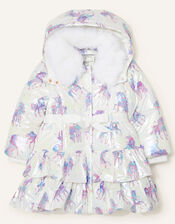 Shimmer Unicorn Frill Padded Coat, Ivory (IVORY), large