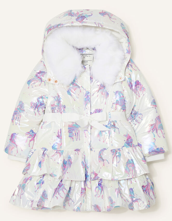 Shimmer Unicorn Frill Padded Coat, Ivory (IVORY), large