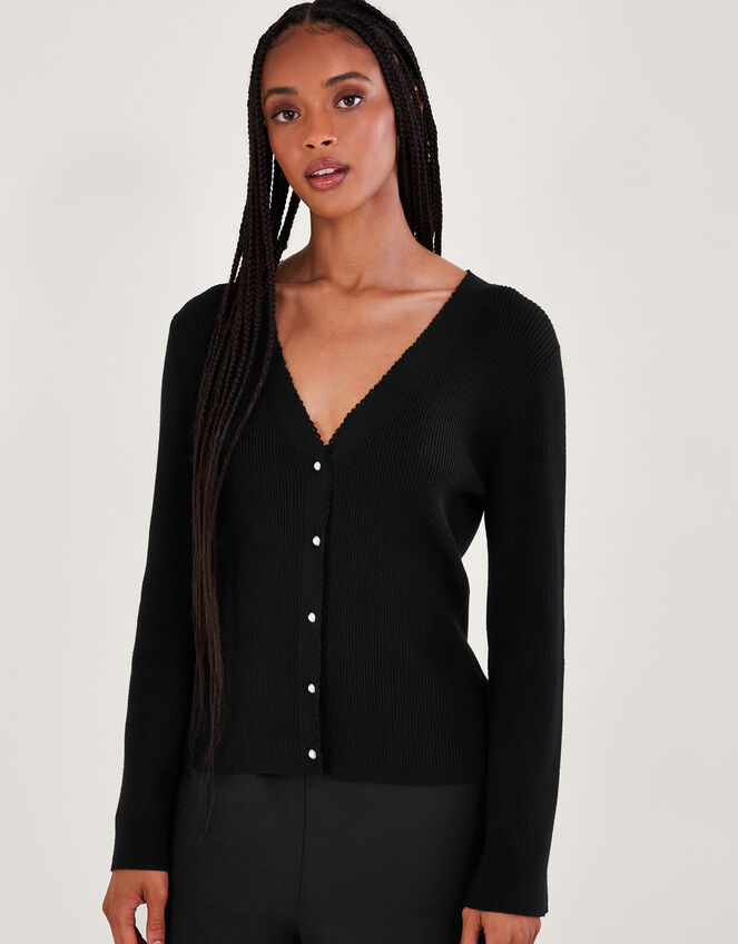 Pearl Button Cardigan, Black (BLACK), large