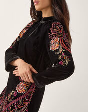 Faye Floral Velvet Mini Tunic Dress, Black (BLACK), large