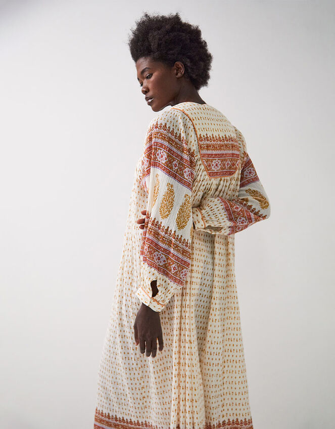 East Tilly Hand-Block Print Midi Smock Dress, Yellow (MUSTARD), large
