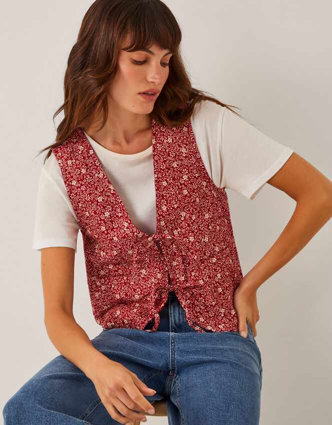 Felipa Floral Print Waistcoat, Red (RED), large
