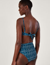 Batik Dye Print Bikini Bottoms with Recycled Polyester, Blue (NAVY), large