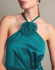 Sabrina Corsage Halterneck Dress, Teal (TEAL), large