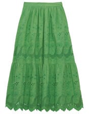 Petite Mendigote Clemence Broderie Tiered Midi Skirt, Green (GREEN), large