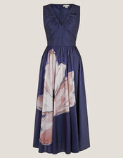 Sylvia Floral Print Satin Midi Dress, Blue (NAVY), large