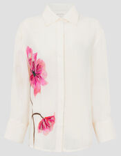 Fleur Embroidered Flower Shirt, Ivory (IVORY), large
