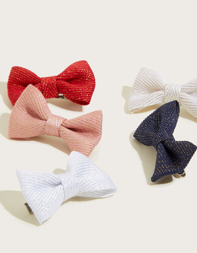 School Mini Bow Hair Clips 5 Pack, , large