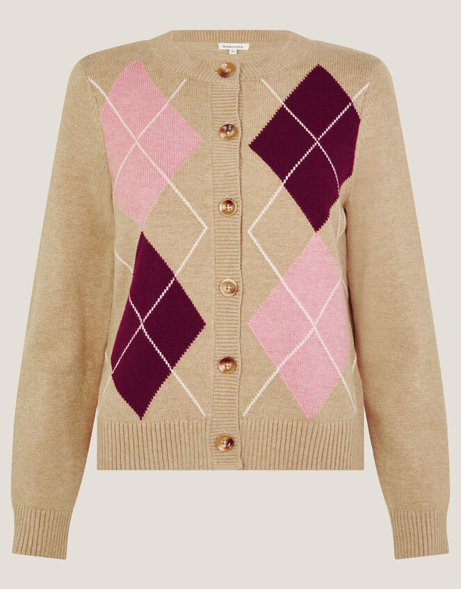 Anne Argyle Knitted Cardigan, Camel (CAMEL), large