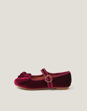 Velvet Bow Strap Ballet Flats, Red (BURGUNDY), large