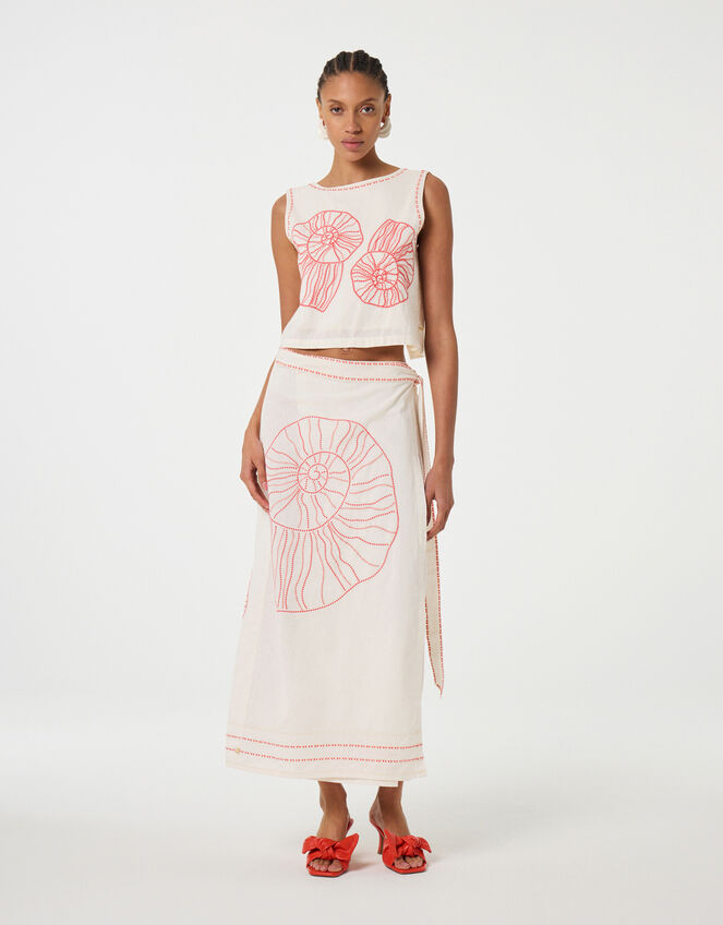 Fabienne Chapot Sansa Shell Embroidered Tie Top, Ivory (IVORY), large