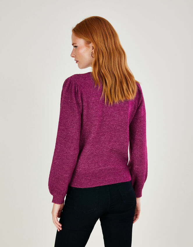 Beaded Flower Wrap Jumper with Recycled Polyester, Red (BERRY), large