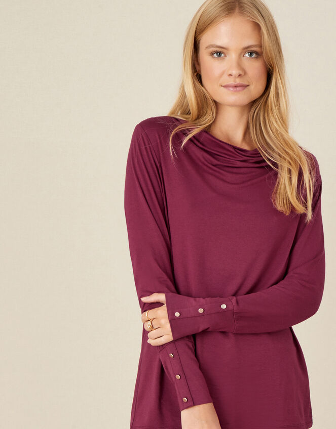 Carley Cowl Neck Top, Red (BERRY), large