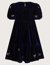 Pearl Embellished Velvet Dress, Blue (NAVY), large