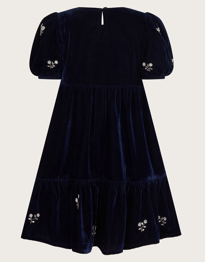Pearl Embellished Velvet Dress, Blue (NAVY), large