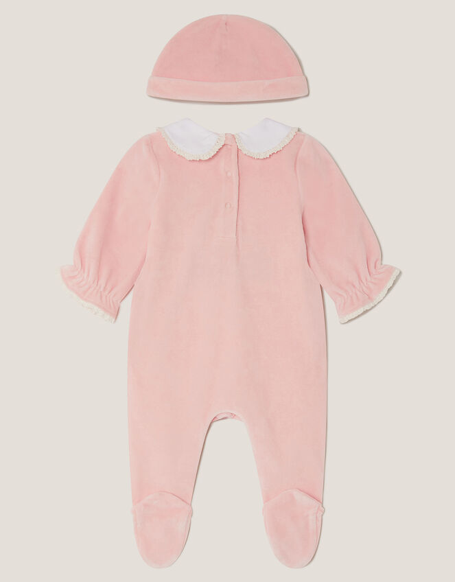 Felicity Fawn Velour Sleepsuit & Hat Set, Pink (PINK), large