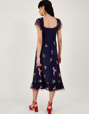 Helena Embellished Tea Dress in Recycled Polyester, Blue (NAVY), large