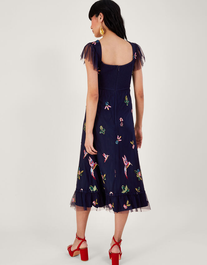 Helena Embellished Tea Dress in Recycled Polyester, Blue (NAVY), large