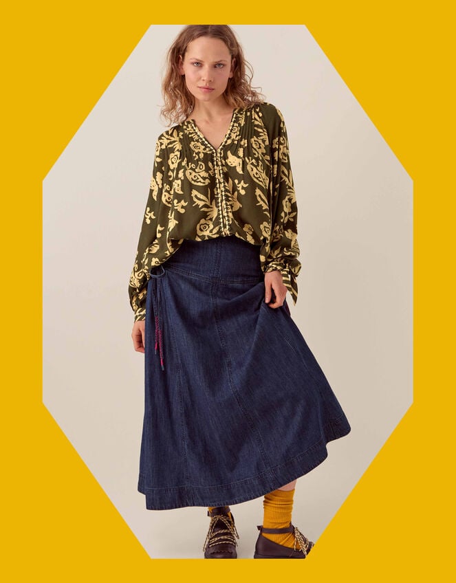 East Kris Batik Print Blouse, Green (OLIVE), large