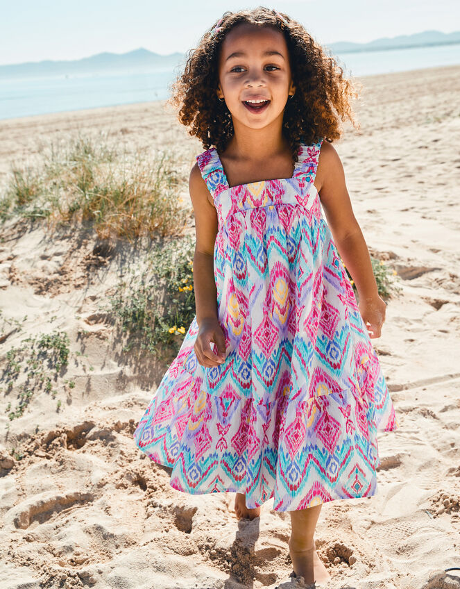 Rainbow Ikat Print Dress, Ivory (IVORY), large