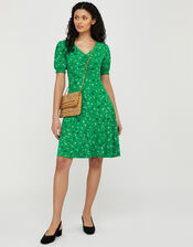 Ditsy Floral Jersey Dress, Green (GREEN), large