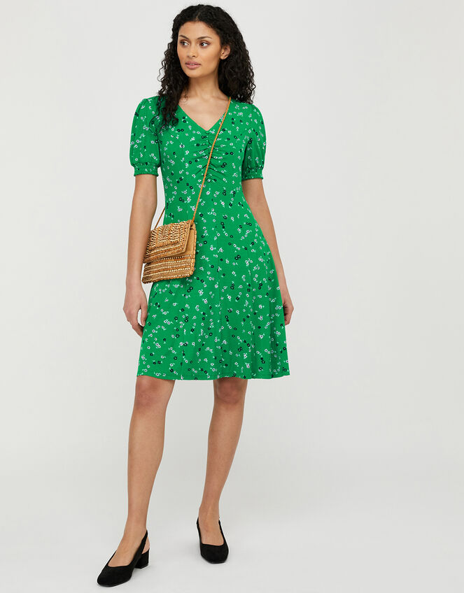 Ditsy Floral Jersey Dress, Green (GREEN), large