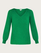 V-Neck Jumper, Green (GREEN), large