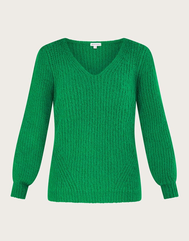 V-Neck Jumper, Green (GREEN), large