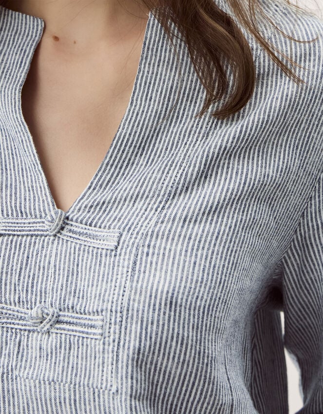 Alexis Stripe Linen-Blend Top, Blue (NAVY), large