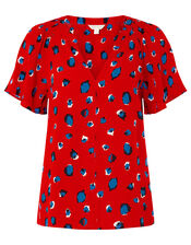 Animal V-Neck Top with LENZING™ ECOVERO™, Red (RED), large