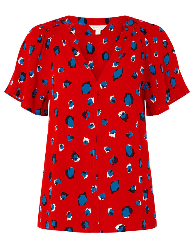 Animal V-Neck Top with LENZING™ ECOVERO™, Red (RED), large