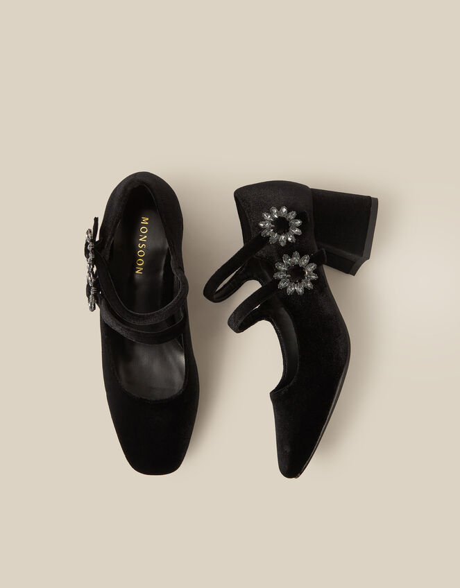 Symone Velvet Mary Jane Block Heels, Black (BLACK), large