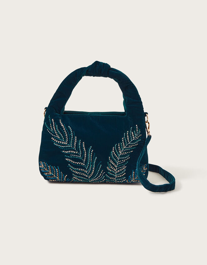 Feather Embellished Velvet Bag, , large