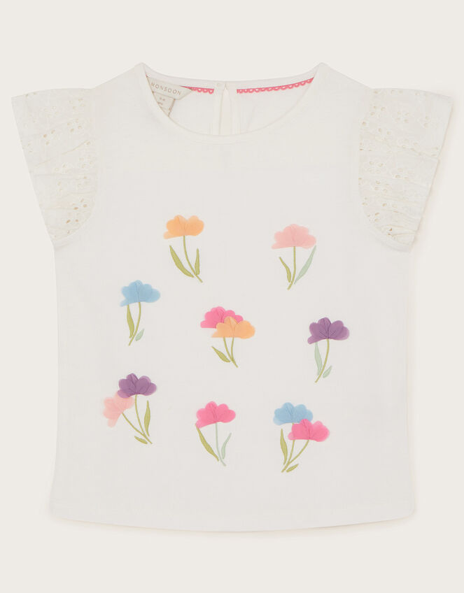 3D Flower Broderie Top Ivory | Girls' Tops & T-shirts | Monsoon UK.
