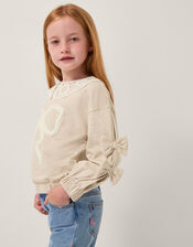 Bow Embellished Collar Sweatshirt, Ivory (IVORY), large